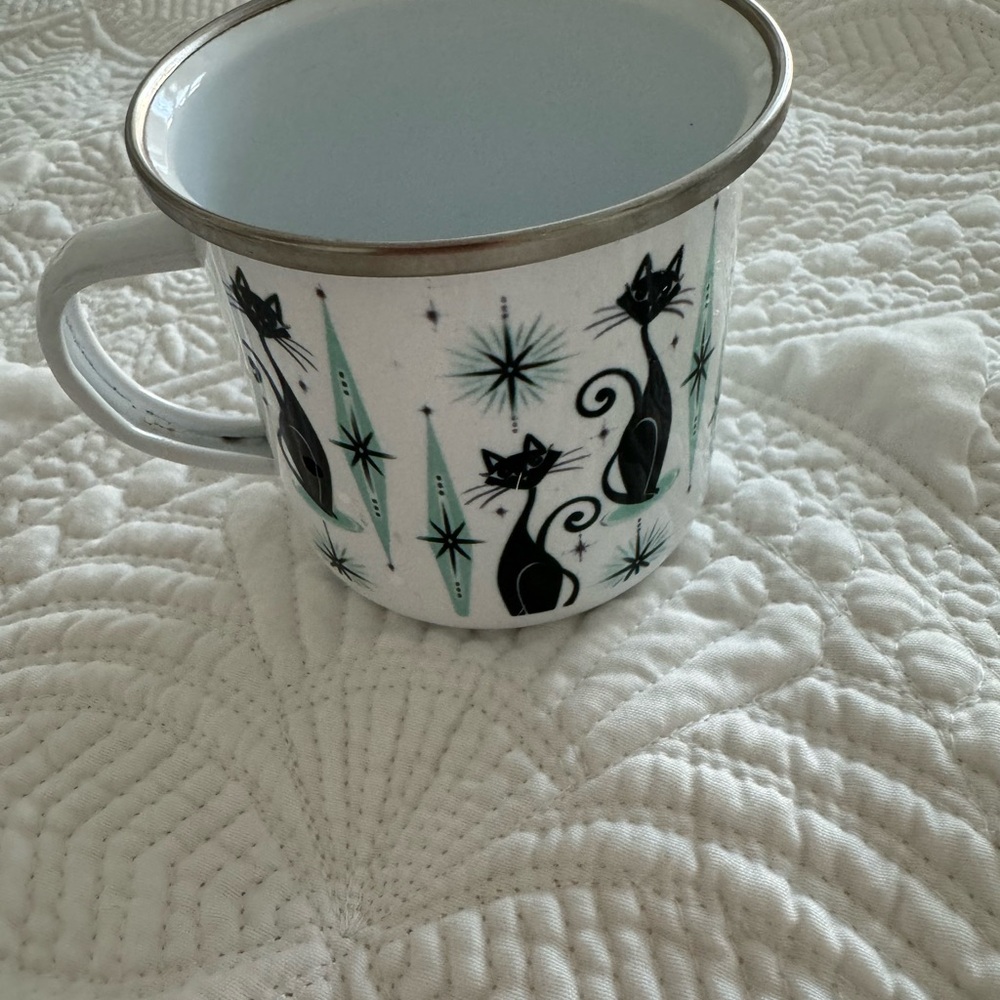 Enamel Atomic Cat Mug Retro 12oz Vintage Black Cat Coffee Mug Decorative - Picture 13 of 13